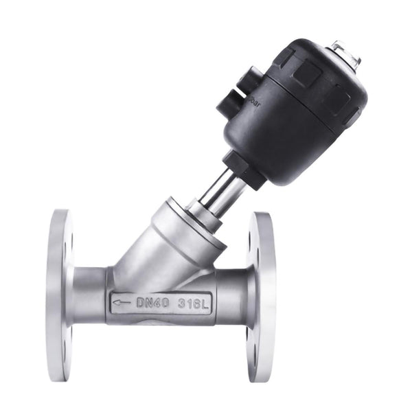 Stainless Steel Flange Type Pneumatic Angle Seat Valve Single-acting Normally Closed Plastic/Stainless Steel Actuator